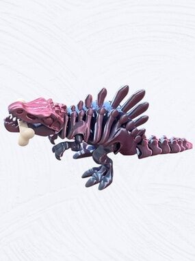 Hand Crafted 3d Custom Purple/Pink Metallic Articulated Dinosaur With Bone